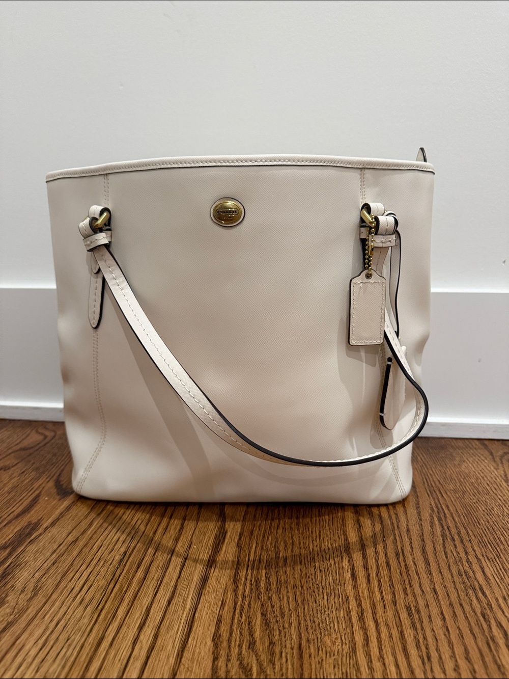 Coach Cream Leather Tote with Gold Hardware